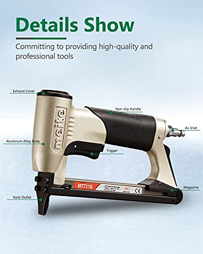 meite MT7116 Pneumatic Staple Gun - 22 Gauge 71 Series 3/8-Inch Crown 1/4-Inch to 5/8-Inch Length Air Upholstery Staple Gun Fine Wire Upholstery Stapler Gun