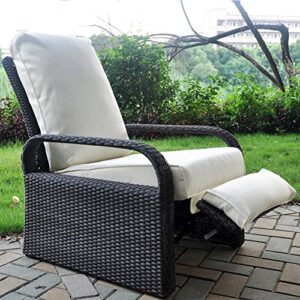 art to real outdoor recliner, outdoor wicker recliner chair with 5.12'' thickness cushions, automatic adjustable rattan patio chaise lounge chairs, aluminum frame, uv protected and rustless