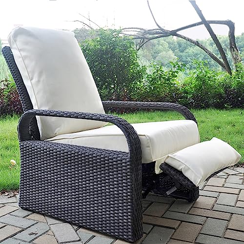 ART TO REAL Outdoor Recliner, Outdoor Wicker Recliner Chair with 5.12'' Thickness Cushions, Automatic Adjustable Rattan Patio Chaise Lounge Chairs, Aluminum Frame, UV Protected and Rustless