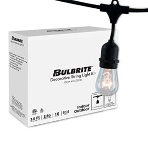 Bulbrite 14 ft, 10-Socket Decorative Kit with Clear Incandescent STRING10/E26/BLACK-S14KT Indoor and Outdoor String Lights, Black