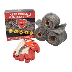 pestplug 4" x 5' long x 3 rolls, 100% stainless steel woo: gap blocker to keep mice, rodents & insects out. does not rust! fill fabric, plug holes & gaps in homes, garages, farm buildings, rv's