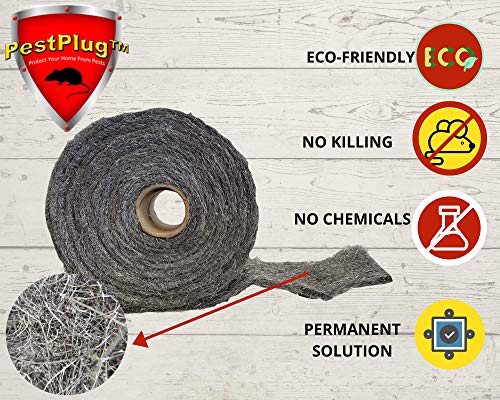 Pestplug 4" X 5' Long x 3 Rolls, 100% Stainless Steel Woo: Gap Blocker to Keep Mice, Rodents & Insects Out. Does NOT Rust! Fill Fabric, Plug Holes & Gaps in Homes, Garages, Farm Buildings, RV's