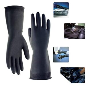 Chemical Resistant Gloves,Safety Work Cleaning Protective Heavy Duty Industrial Gloves,Natural Latex 12.2" Length Black 1 Pair Size M (Medium)