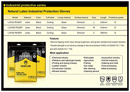 Chemical Resistant Gloves,Safety Work Cleaning Protective Heavy Duty Industrial Gloves,Natural Latex 12.2" Length Black 1 Pair Size M (Medium)