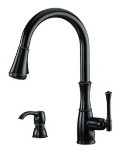 pfister wheaton kitchen faucet with pull down sprayer and soap dispenser, single handle, high arc, tuscan bronze finish, gt529wh1y, large