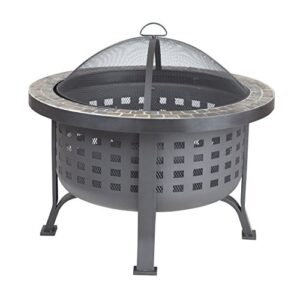 fire sense 62240 fire pit alpina slate top wood burning lightweight portable outdoor firepit backyard fireplace for camping bonfire included screen lift tool & cooking grate - round - 24"