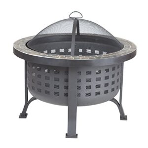 Fire Sense 62240 Fire Pit Alpina Slate Top Wood Burning Lightweight Portable Outdoor Firepit Backyard Fireplace for Camping Bonfire Included Screen Lift Tool & Cooking Grate - Round - 24"