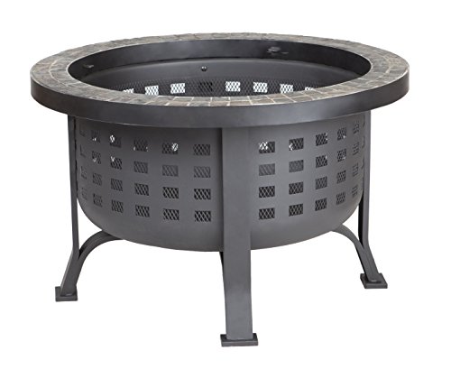 Fire Sense 62240 Fire Pit Alpina Slate Top Wood Burning Lightweight Portable Outdoor Firepit Backyard Fireplace for Camping Bonfire Included Screen Lift Tool & Cooking Grate - Round - 24"