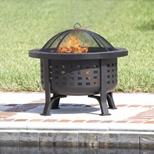Fire Sense 62240 Fire Pit Alpina Slate Top Wood Burning Lightweight Portable Outdoor Firepit Backyard Fireplace for Camping Bonfire Included Screen Lift Tool & Cooking Grate - Round - 24"