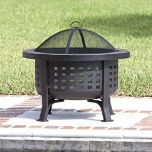 Fire Sense 62240 Fire Pit Alpina Slate Top Wood Burning Lightweight Portable Outdoor Firepit Backyard Fireplace for Camping Bonfire Included Screen Lift Tool & Cooking Grate - Round - 24"