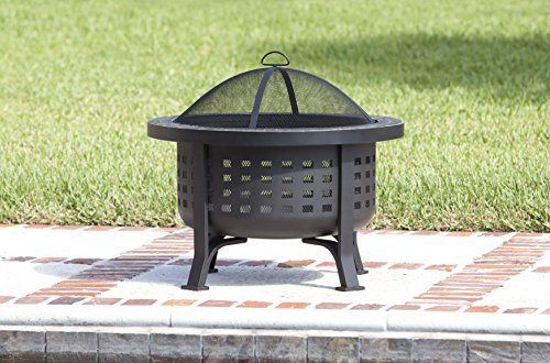 Fire Sense 62240 Fire Pit Alpina Slate Top Wood Burning Lightweight Portable Outdoor Firepit Backyard Fireplace for Camping Bonfire Included Screen Lift Tool & Cooking Grate - Round - 24"
