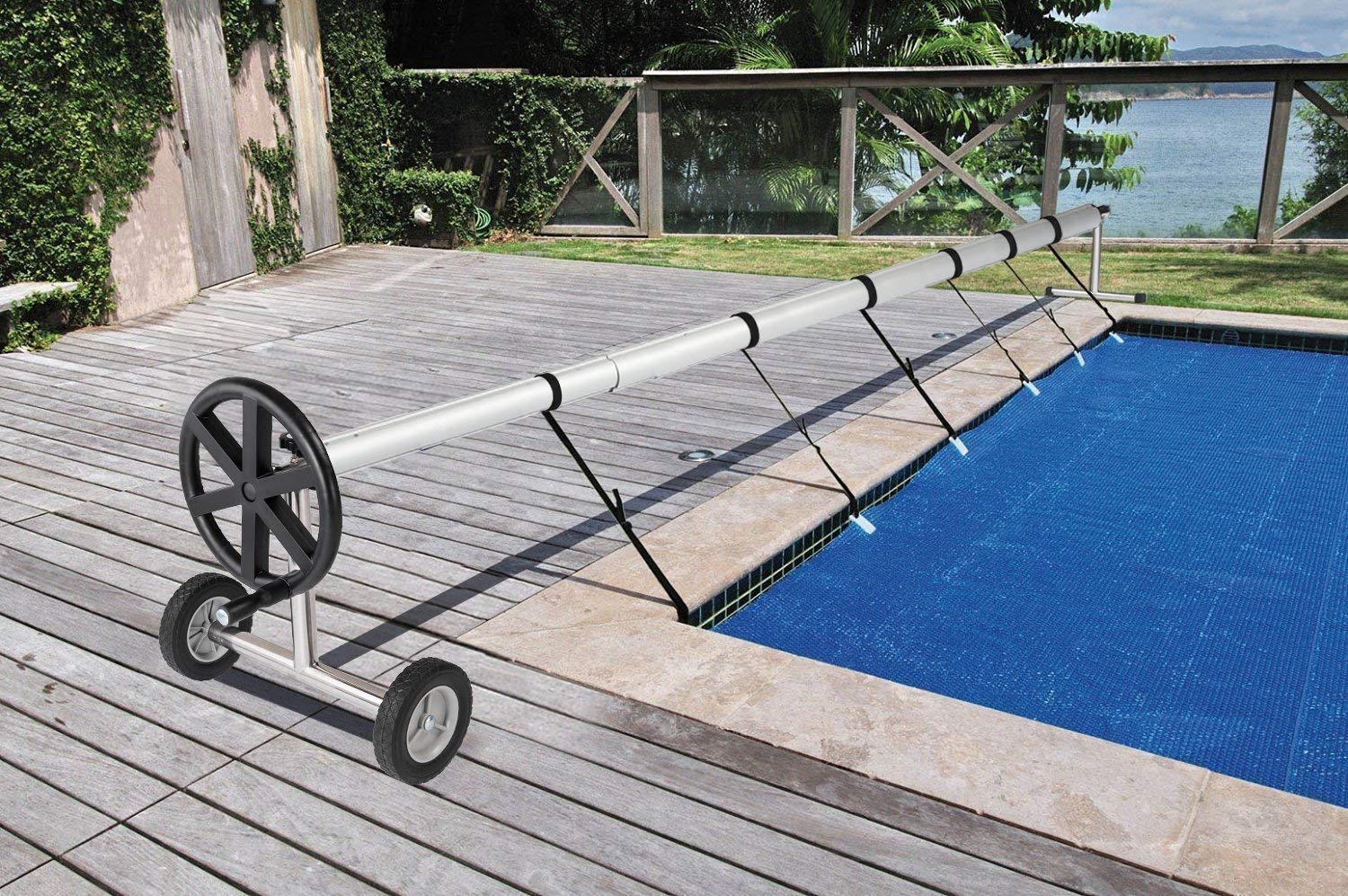 VINGLI 18 Feet Aluminum Solar Swimming Inground Pool Cover Reel Set, Up to 18-Feet Wide x 40-Feet Length