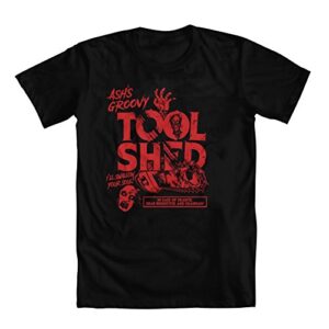 geek teez ash's tool shed youth boys' t-shirt black large