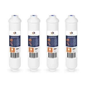 inline water filter 4-pack 1/4" quick-connect filter replacement cartridge - post/carbon polishing water filter for reverse osmosis water filter system standard size - refrigerator & ice maker filter