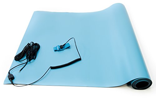 Bertech -ESD High Temperature Mat Kit, 18 Inches Wide x 30 Inches Long x 0.08 Inches Thick, Blue, Includes a Wrist Strap and Grounding Cord, RoHS and REACH Compliant (Assembled in USA) Product Name