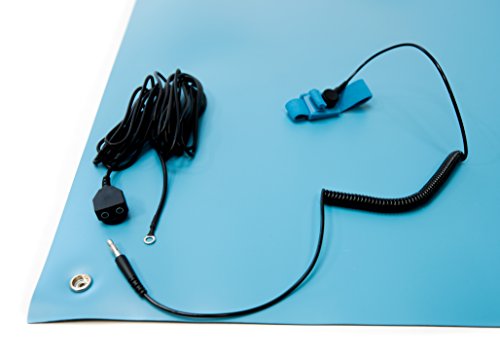 Bertech -ESD High Temperature Mat Kit, 18 Inches Wide x 30 Inches Long x 0.08 Inches Thick, Blue, Includes a Wrist Strap and Grounding Cord, RoHS and REACH Compliant (Assembled in USA) Product Name