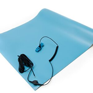 Bertech -ESD High Temperature Mat Kit, 18 Inches Wide x 30 Inches Long x 0.08 Inches Thick, Blue, Includes a Wrist Strap and Grounding Cord, RoHS and REACH Compliant (Assembled in USA) Product Name