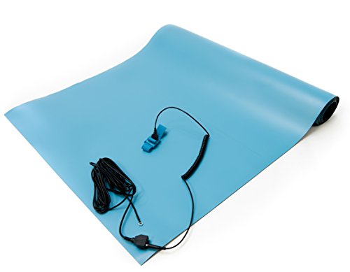 Bertech -ESD High Temperature Mat Kit, 18 Inches Wide x 30 Inches Long x 0.08 Inches Thick, Blue, Includes a Wrist Strap and Grounding Cord, RoHS and REACH Compliant (Assembled in USA) Product Name