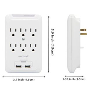 Multi-Function Wall Mount Outlet Adapter, Surge Protector Charging Station, OviiTech Dual 2.1AMP USB Charging Ports,6 AC Socket Outlet Splitter Plugs,White,ETL Certified