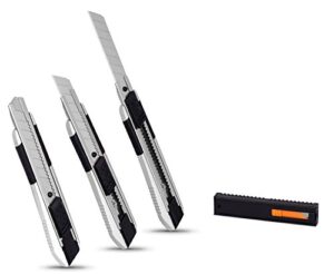 internet's best snap-off utility knife - regular - set of 3 - belt clip - retractable razor knife set - box cutter locking razor knife