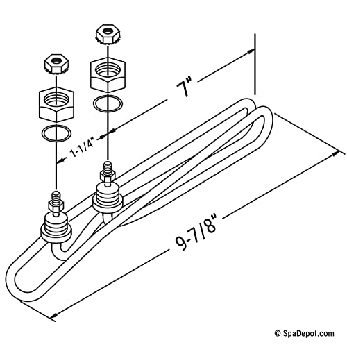 Replacement Flo-Thru Hot Tub Spa Heater Element: 5.5kW or 4kW - Flow Through