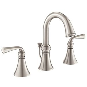 moen wetherly spot resist brushed nickel two-handle widespread bathroom faucet with valve included, bathroom faucets for sink 3-hole deck mounted setup, ws84855srn, ‎4.63 x 14 x 7.94 inches