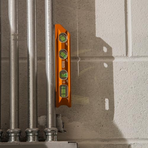 Klein Tools 935RB Torpedo Level, 8-Inch Billet Magnetic Level, 0/30/45/90 Degree Vials, V-Groove, Tapered Nose, High-Visibility Vial and Body