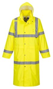portwest uh445 men's classic raincoat waterproof hi vis reflective long rain jacket ansi class 3 yellow, large