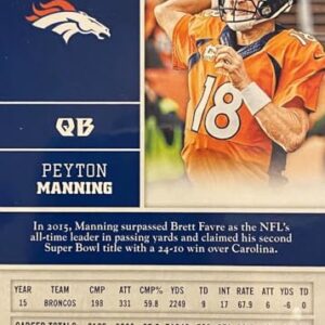 Peyton Manning 2016 Panini NFL Football Card Picturing him in his Orange Denver Broncos Jersey 176 Peyton Manning M (Mint)