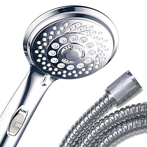 HotelSpa 7-Setting AquaCare Series Spiral Handheld Shower Head with Patented ON/OFF Pause Switch and 5-7 foot Stretchable Stainless Steel Hose (Premium Chrome)