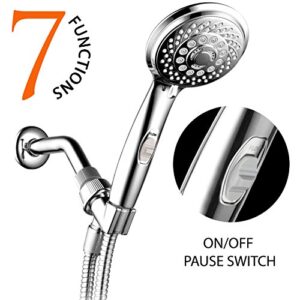 HotelSpa 7-Setting AquaCare Series Spiral Handheld Shower Head with Patented ON/OFF Pause Switch and 5-7 foot Stretchable Stainless Steel Hose (Premium Chrome)