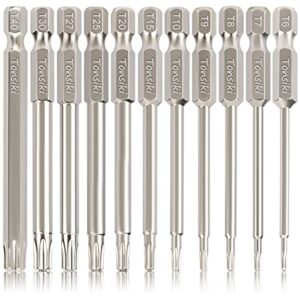 torx bit set, tonsiki 11pcs security and tamper proof star bits set s2 steel with magnetic, 3'' long, t6-t40