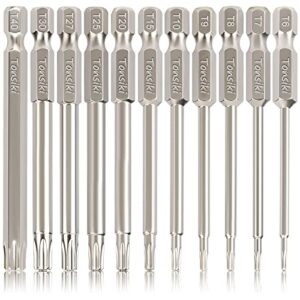 Torx Bit Set, Tonsiki 11PCS Security and Tamper Proof Star Bits Set S2 Steel with Magnetic, 3'' Long, T6-T40