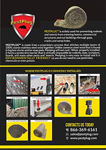 PESTPLUG - 100% Stainless Steel Wool, Large DIY KIT, Rodent Barrier/Fill Fabric - Use to Block Mice, Rodents and Flying Insects. Does NOT Rust! Plug or Fill Holes, Cracks and Gaps Home, Farm, RV's