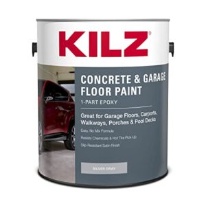 kilz 1-part epoxy acrylic concrete and garage floor paint, interior/exterior, satin, silver gray, 1 gallon