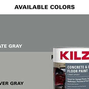 KILZ 1-Part Epoxy Acrylic Concrete and Garage Floor Paint, Interior/Exterior, Satin, Silver Gray, 1 Gallon