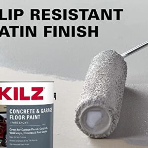 KILZ 1-Part Epoxy Acrylic Concrete and Garage Floor Paint, Interior/Exterior, Satin, Silver Gray, 1 Gallon