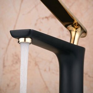 Hiendure Vessel Sink Faucet Gold & Black Bathroom Sink Faucet Single Handle Modern Vanity Faucet One Hole with Water Supply Hoses