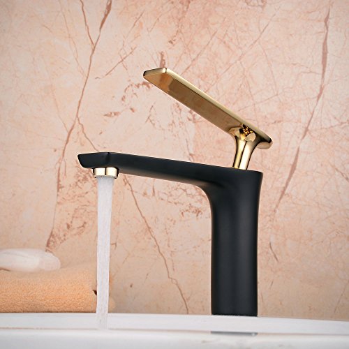 Hiendure Vessel Sink Faucet Gold & Black Bathroom Sink Faucet Single Handle Modern Vanity Faucet One Hole with Water Supply Hoses