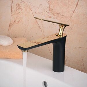 Hiendure Vessel Sink Faucet Gold & Black Bathroom Sink Faucet Single Handle Modern Vanity Faucet One Hole with Water Supply Hoses