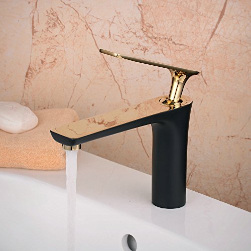 Hiendure Vessel Sink Faucet Gold & Black Bathroom Sink Faucet Single Handle Modern Vanity Faucet One Hole with Water Supply Hoses