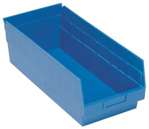 quantum storage qsb208bl 10-pack 6" hanging plastic shelf bin storage containers, 17-7/8" x 8-3/8" x 6", blue