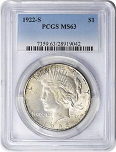 1922 s peace dollar ms63 pcgs