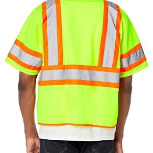 Pioneer Hi Vis Tricot Sleeved Safety Vest - High Visibility Reflective Tape - 4 Pockets - Yellow/Green - for Men & Women