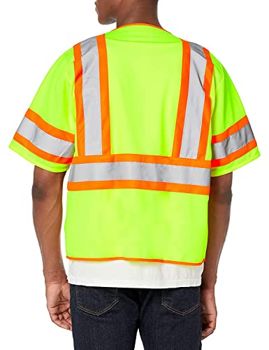 Pioneer Hi Vis Tricot Sleeved Safety Vest - High Visibility Reflective Tape - 4 Pockets - Yellow/Green - for Men & Women