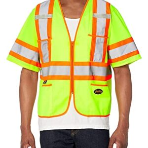 Pioneer Hi Vis Tricot Sleeved Safety Vest - High Visibility Reflective Tape - 4 Pockets - Yellow/Green - for Men & Women