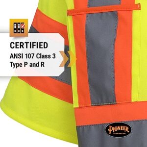 Pioneer Hi Vis Tricot Sleeved Safety Vest - High Visibility Reflective Tape - 4 Pockets - Yellow/Green - for Men & Women