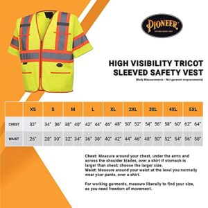 Pioneer Hi Vis Tricot Sleeved Safety Vest - High Visibility Reflective Tape - 4 Pockets - Yellow/Green - for Men & Women