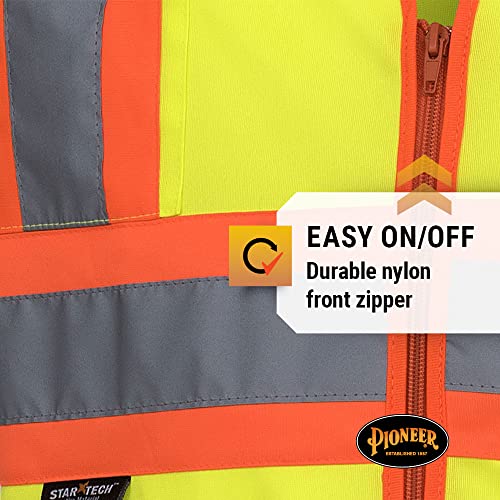 Pioneer Hi Vis Tricot Sleeved Safety Vest - High Visibility Reflective Tape - 4 Pockets - Yellow/Green - for Men & Women