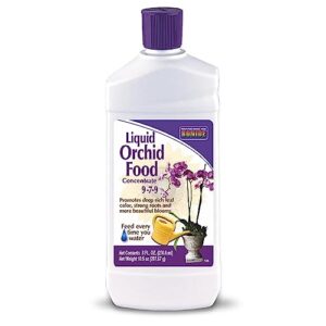 bonide liquid orchid food 9-7-9, 8 oz concentrate liquid fertilizer for strong roots & blooms, use when watering